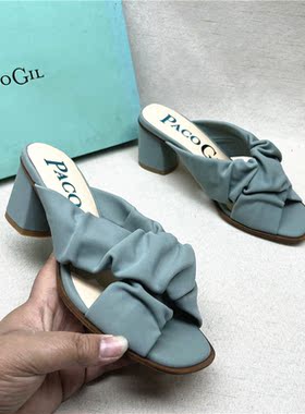 PACO GIL帕克吉尔撤柜正品时尚粗跟交叉带凉拖鞋女夏季新款一字拖