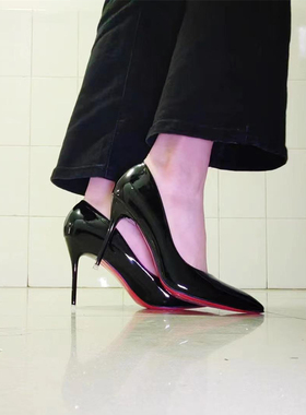 2025夏季裸色高跟鞋细跟尖头女单鞋漆皮浅口欧美明星款红色女婚鞋