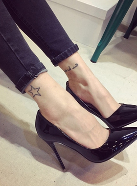 欧美12cm裸粉色尖头高跟鞋超细跟公主鞋女鞋漆皮浅口工作鞋单鞋