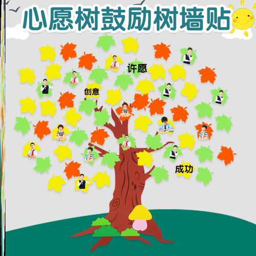 树墙贴班级许愿树场景布置墙面大树创意苹果树黑板墙贴立体照片