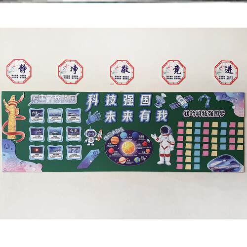 文化墙贴纸墙黑板报科技创新展未来黑板报科学置教室布置学ai太空