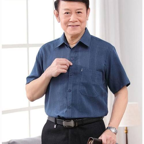 夏季爸爸短袖衬衫老年人衬衣棉麻中老年60-70-80爷爷宽松老头半袖