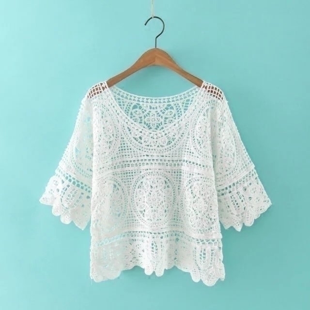 夏季女装纯棉针织衫甜美宽松罩衫短款中袖打底衫镂空蕾丝衫女上衣|ruв категории Женская одежда, кружева свитер/шифон рубашка - от Buy2taobao.com для оказания профессиональной услуги покупки агента Taobao