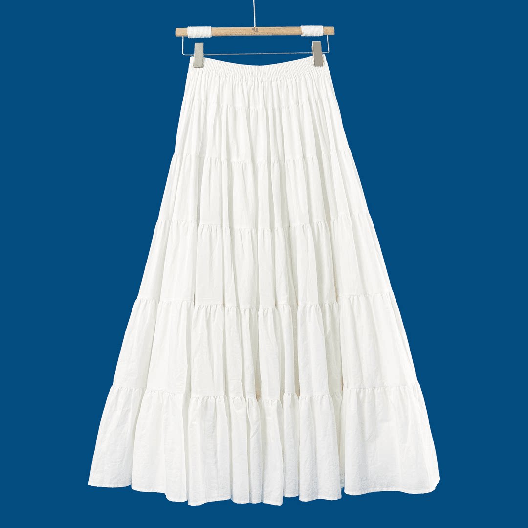 法式纯棉显瘦长半身裙时尚加长白色秋冬超大摆松紧腰百搭垂感日常