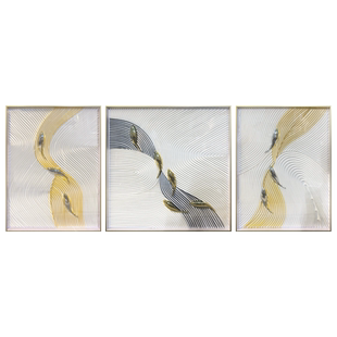 瑞杰 立体实物画《逆流而上》现代轻奢客厅装饰画 电镀鱼三联挂画