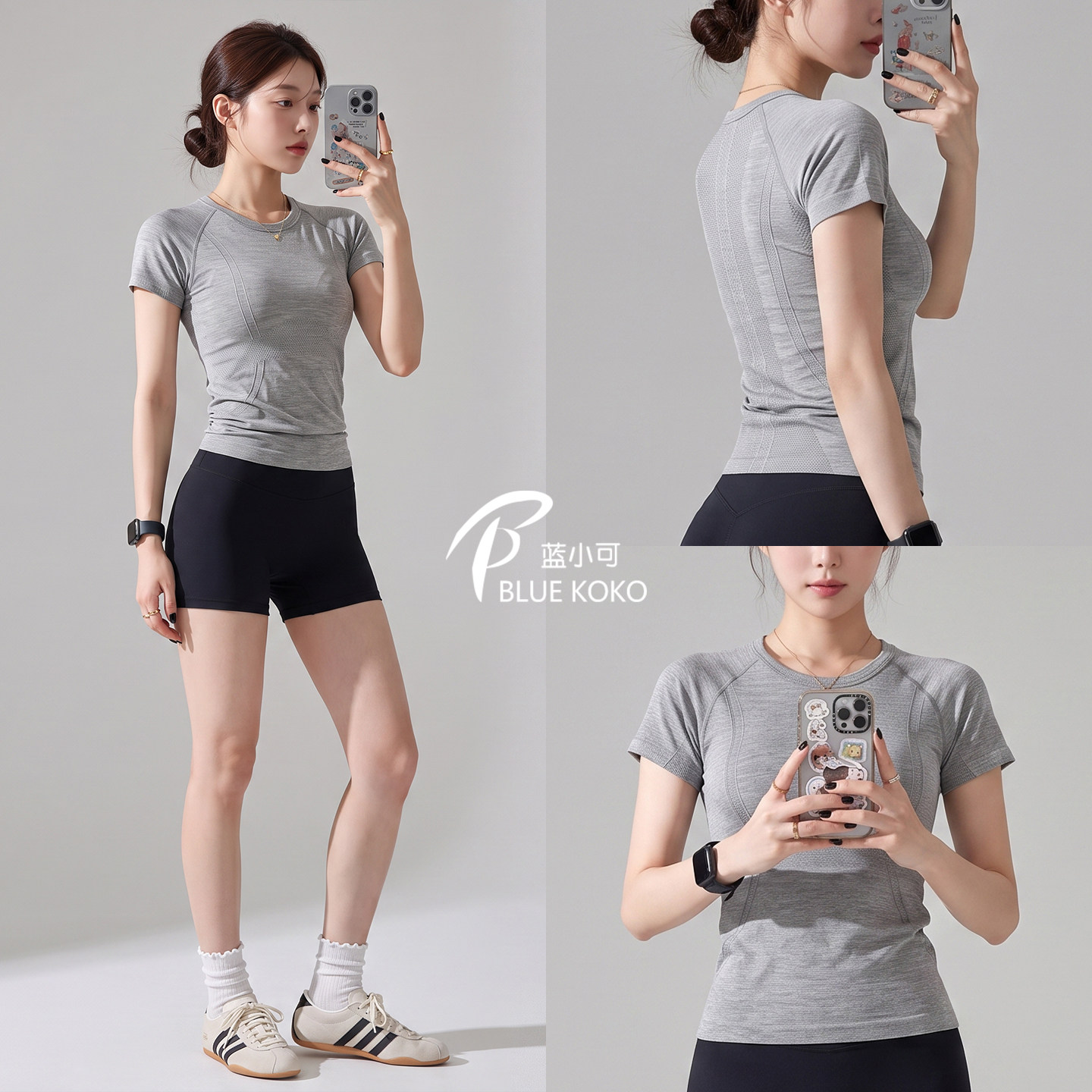 蓝小可Blue夏季薄瑜伽服运动健身短袖速干跑步训练上衣显瘦T恤女