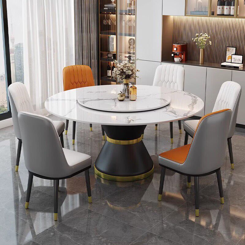 轻奢现代岩板餐桌组合大圆桌带转盘家用饭店商用吃饭酒店桌子椅子