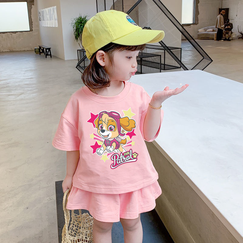 女童夏季套装2025新款洋气儿童短袖t恤夏装汪汪队纯棉短裤两件套