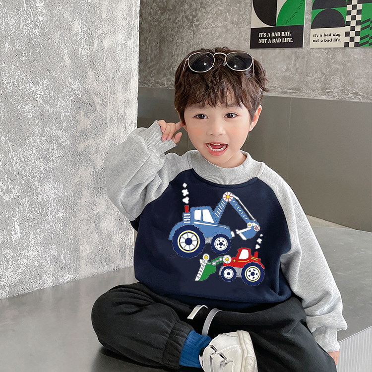 挖掘机图案男童衣服2025新款儿童卫衣车车春秋冬装韩版宽松上衣潮