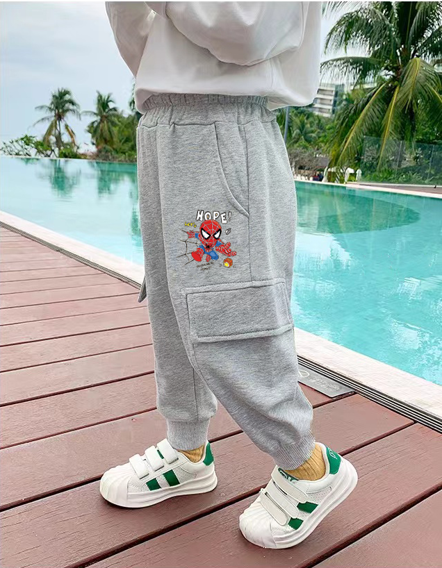儿童春秋新款洋气长裤男童纯棉裤子宝宝休闲舒适卫裤卡通蜘蛛童装