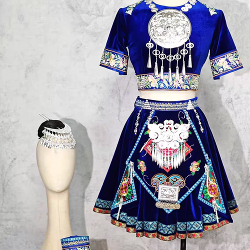 少数民族服装儿童舞蹈服女童三月三苗族瑶族彝族土家族成人演出服