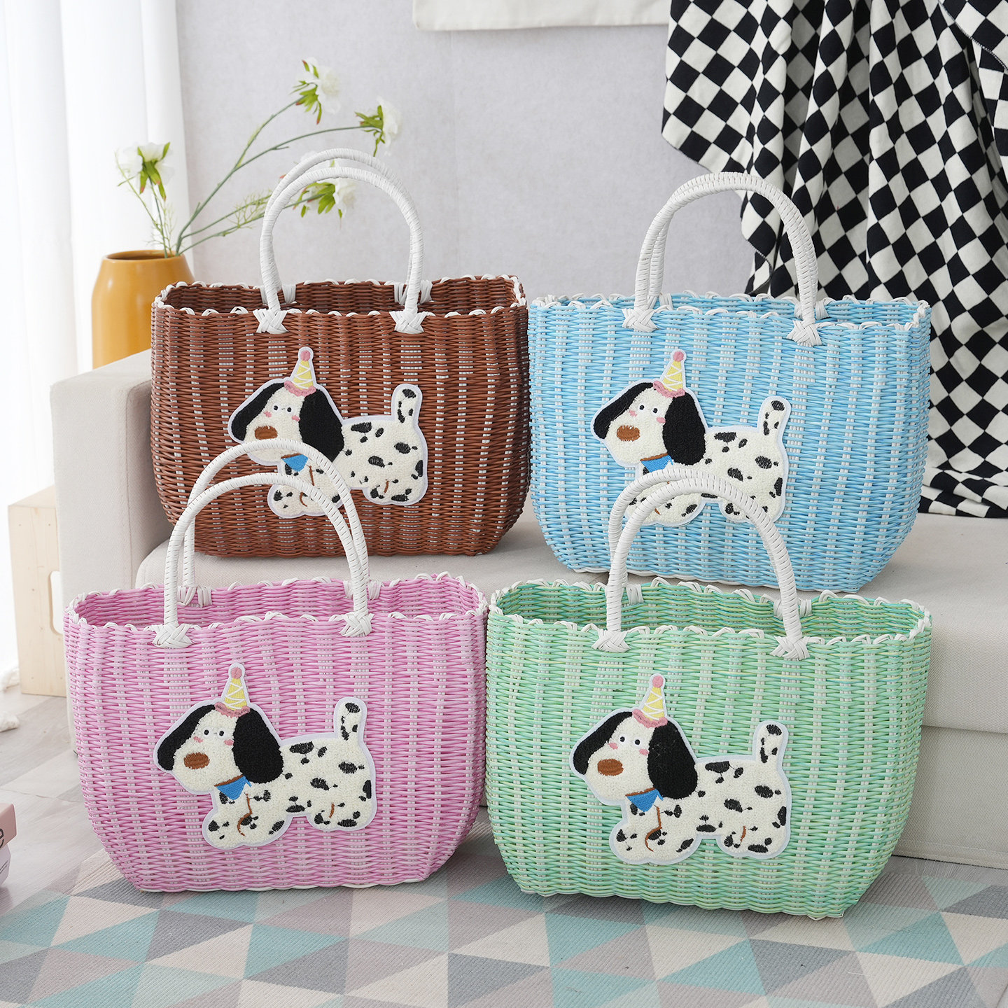 手提篮买菜篮子小狗大容量编织包仿藤编织篮户外野餐篮子洗澡浴筐,收纳整理,购物篮,淘宝优惠券,粉丝福利购,淘宝优惠卷