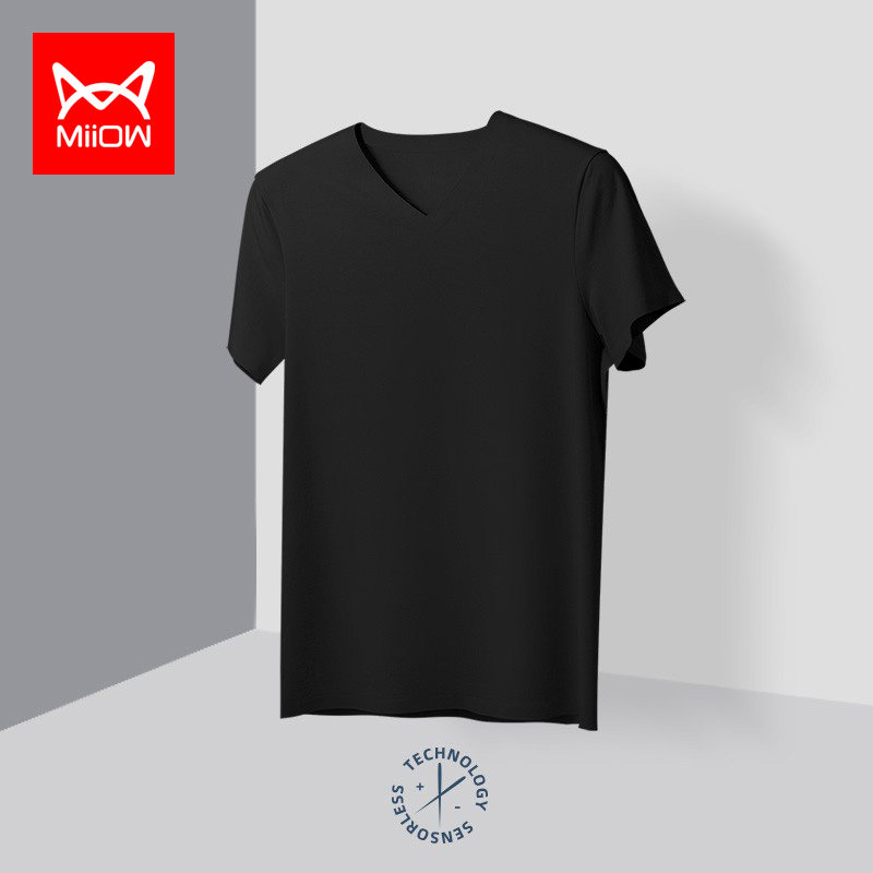 猫人男士短袖夏季薄款80支优棉t恤一片式简约透气中青年休闲单件