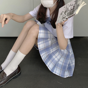 sasatou莎莎糖 蓝色JK短裙百褶裙半身裙a字格子显瘦第二件半价