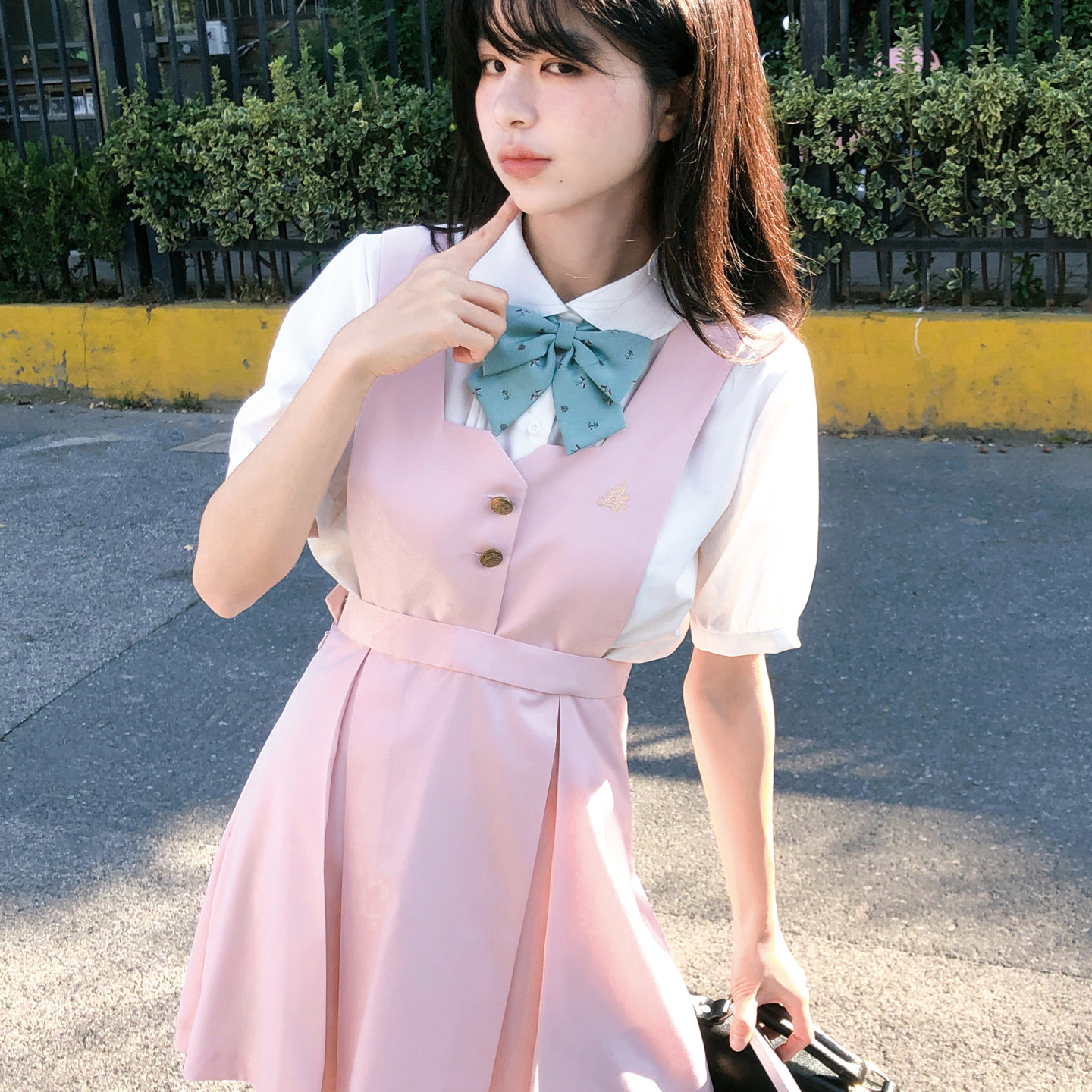 莎莎糖原创JK制服护奶裙连衣裙两件套夏【清野高】女百褶显瘦小个