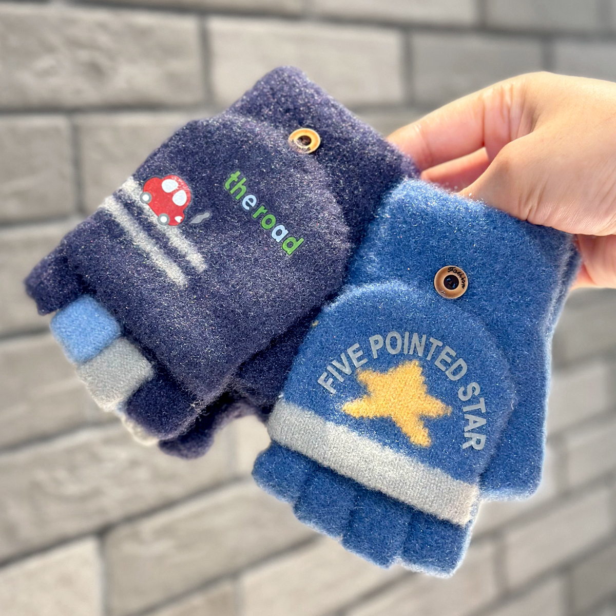 儿童五指翻盖手套男童半指写字冬