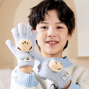 男孩儿童手套冬季保暖五指分指男童可爱卡通小熊宝宝手袜防寒御寒