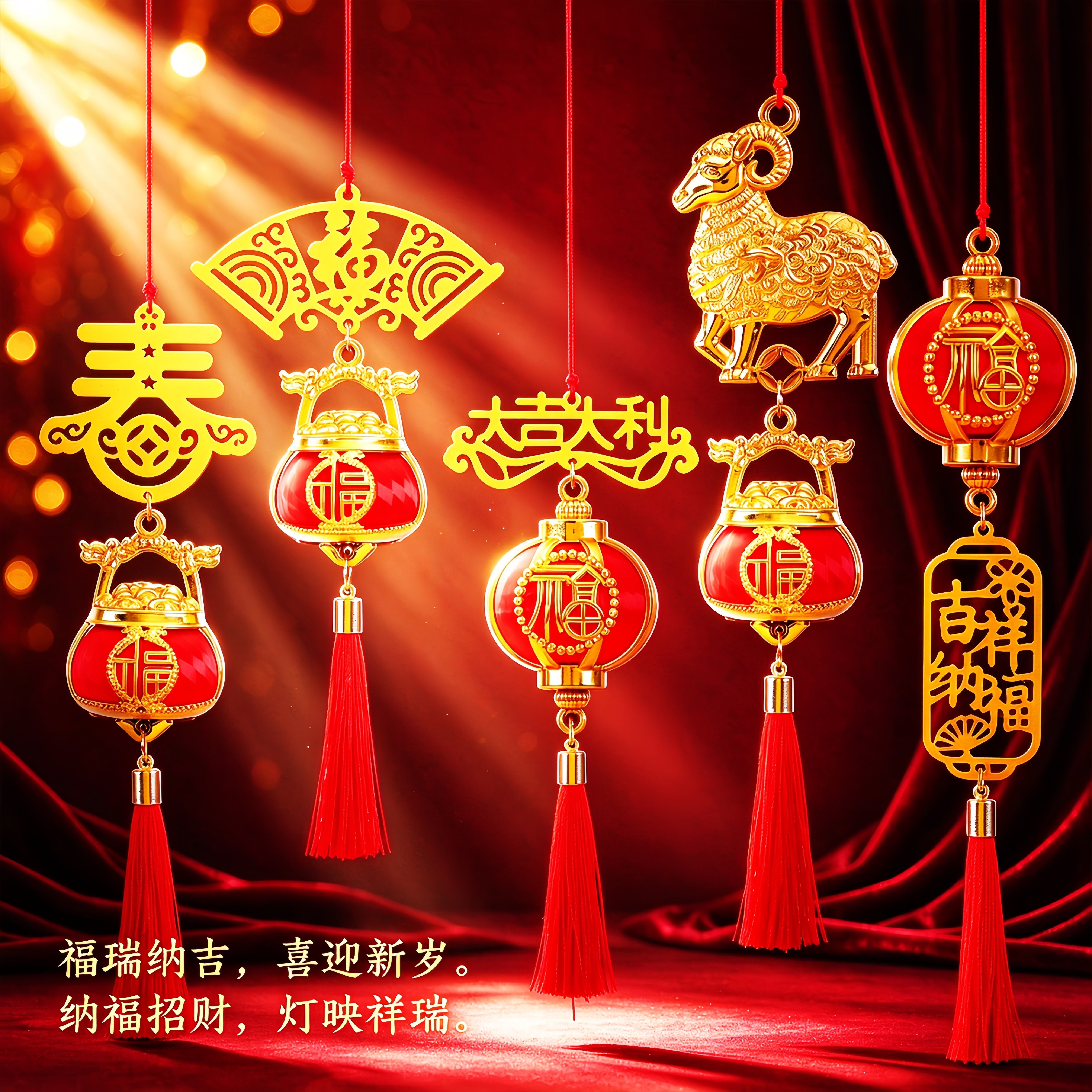 羊年新年春节装饰小灯笼串中国结挂件春节室外挂饰喜庆用品