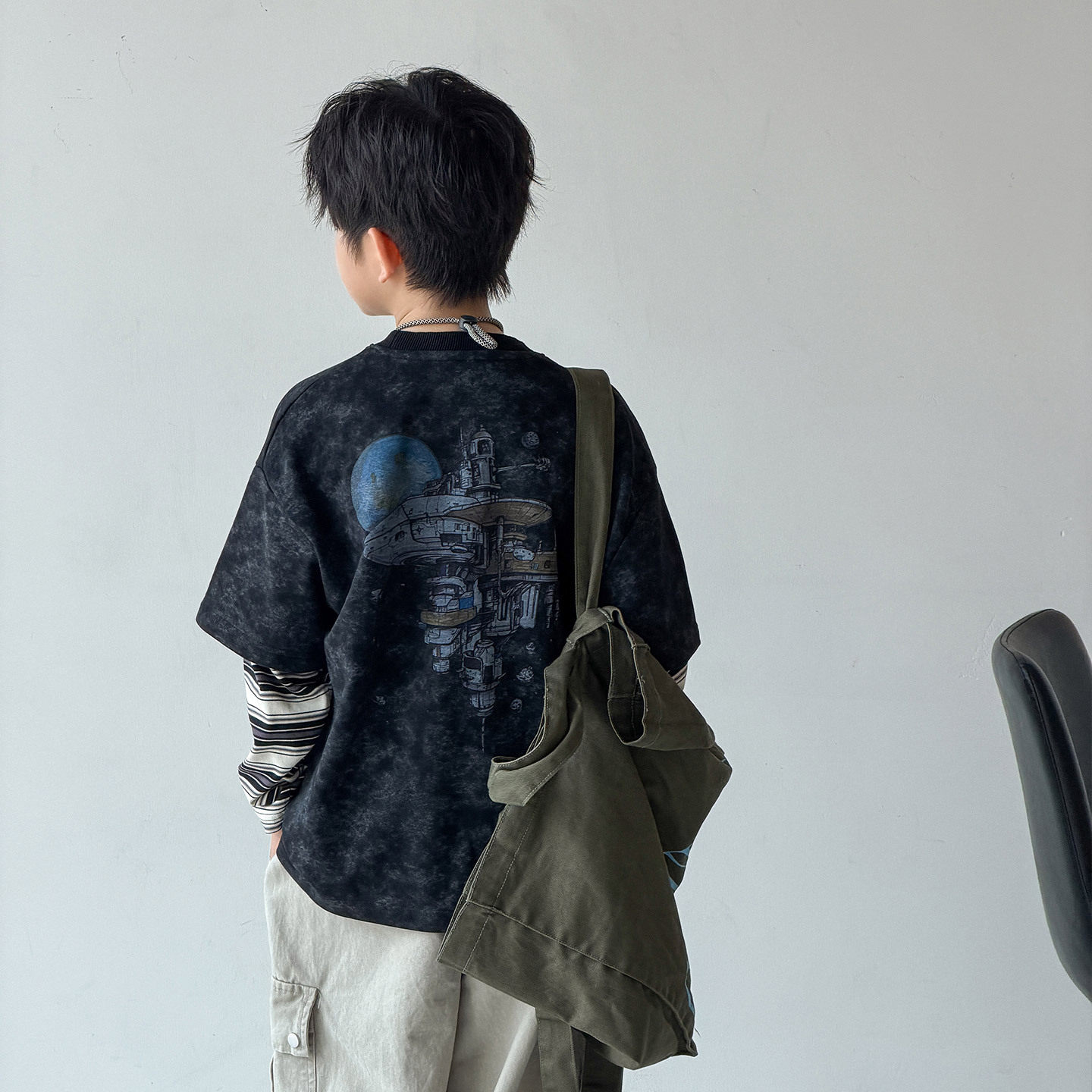 波拉童装男童长袖t恤春秋款2026秋装儿童装秋季假两件卫衣男孩秋