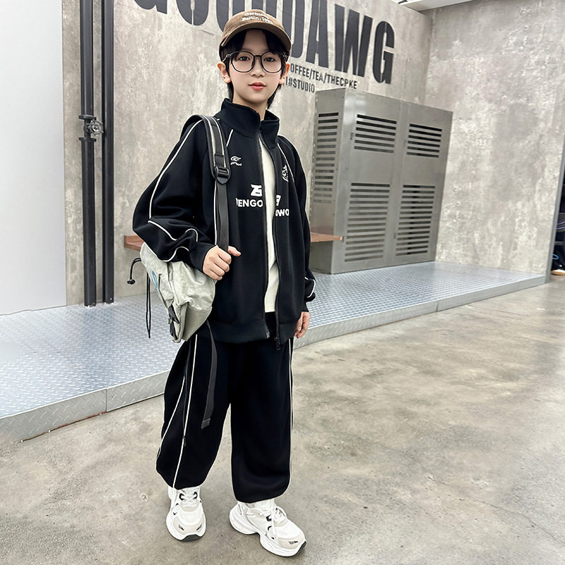波拉童装男童高街运动套装春季衣服2025青少年外套卫裤两件套春秋