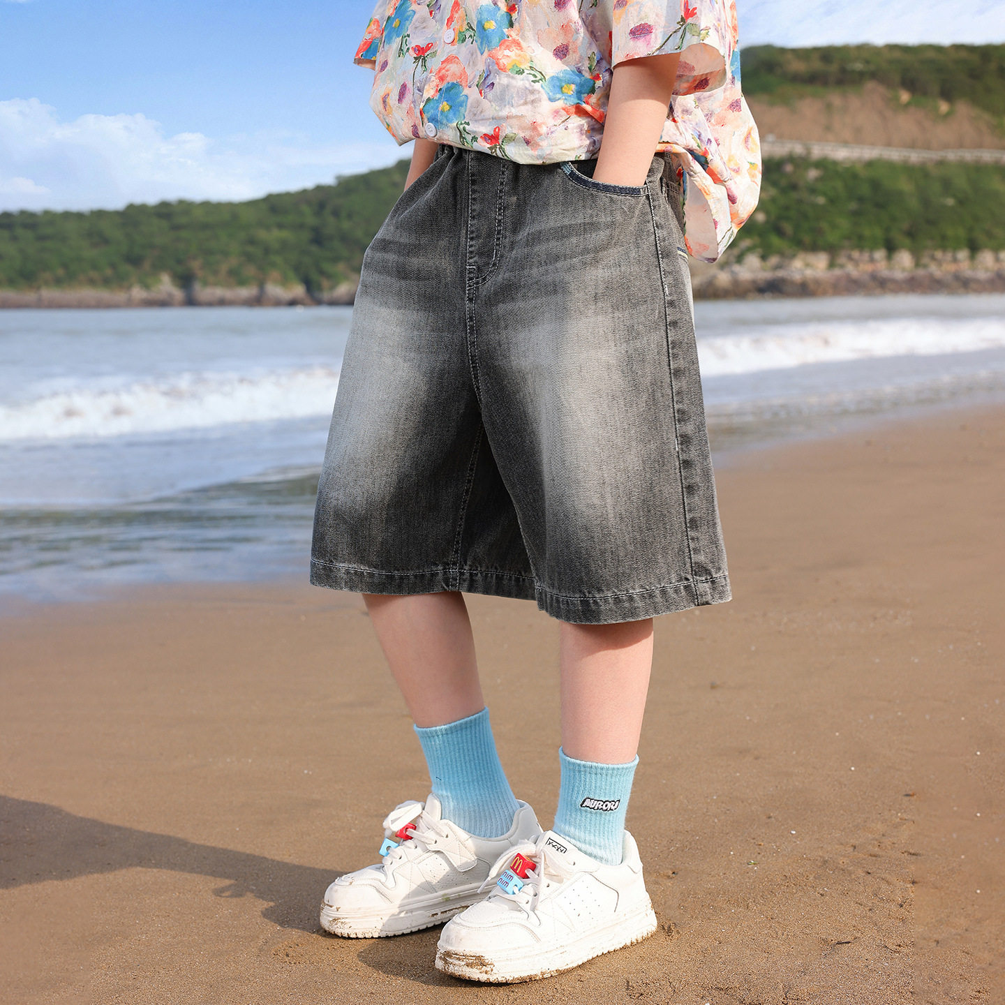 波拉童装夏季新品男童牛仔短裤2026水洗软牛仔儿童裤子五分裤