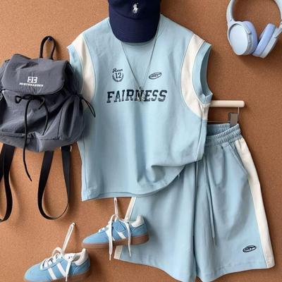 2025夏装儿童男童女装套装洋气痞帅工装中大童无袖短裤男孩运动装