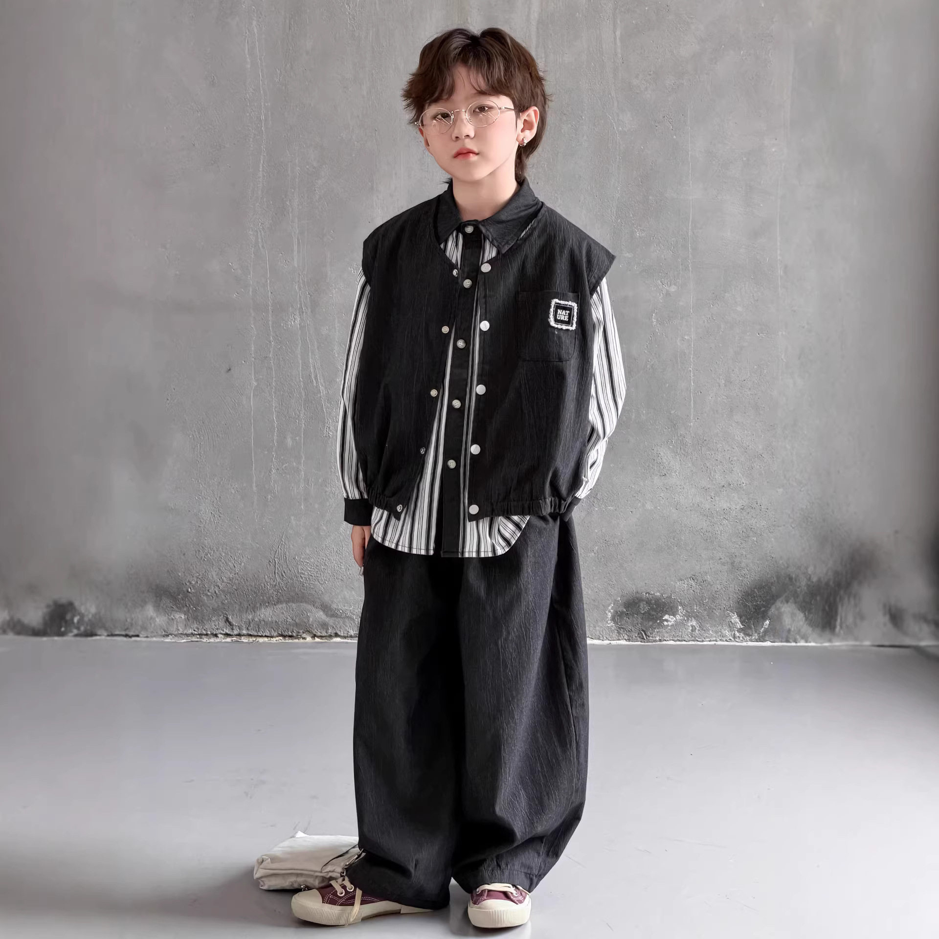 波拉童装儿童装男童春装套装2026春装春季中大童马甲男孩酷帅春秋