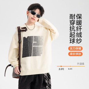 波拉童装男童冬装韩范半高领宽松毛衣2025儿童冬季黑色加厚针织衫