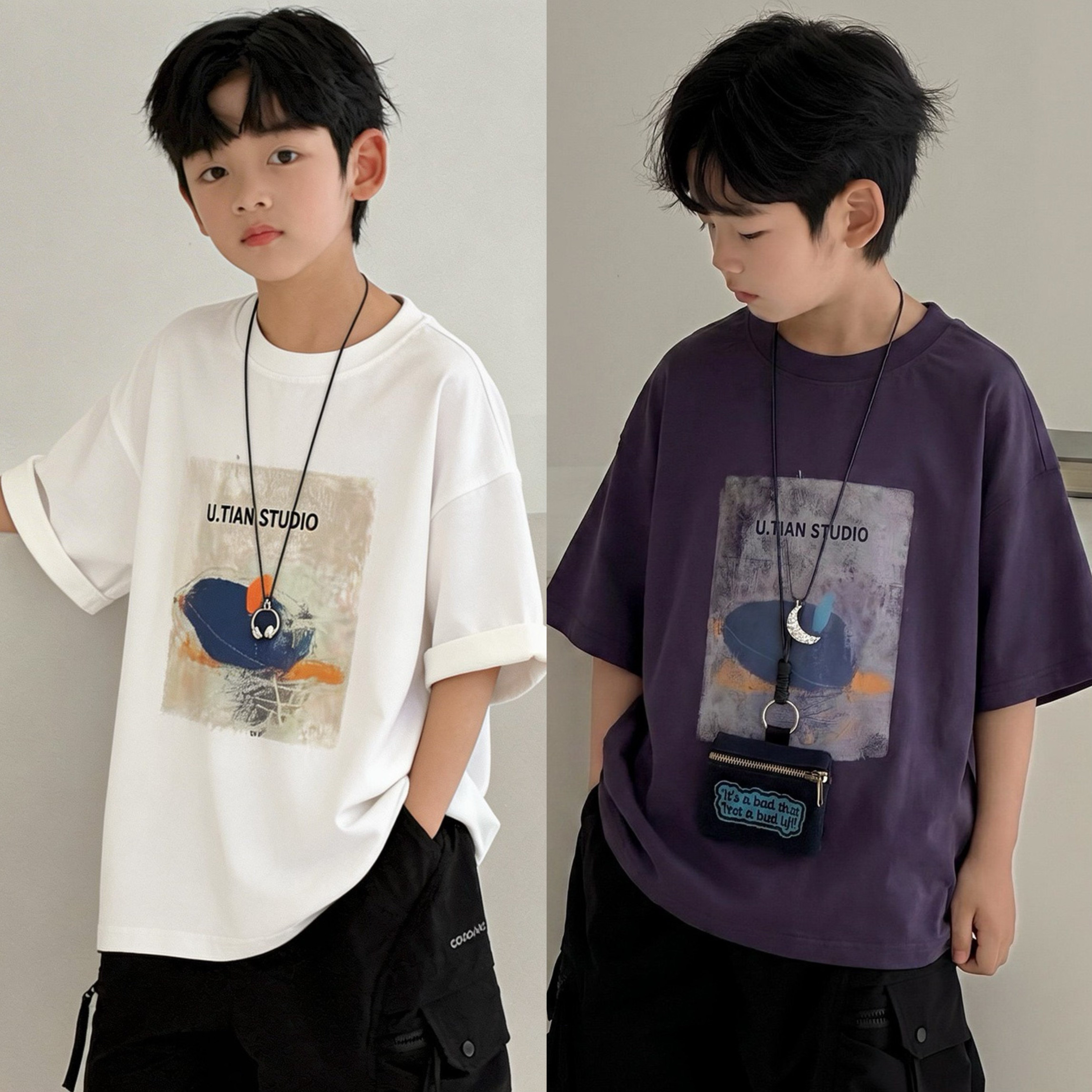 2026夏装波拉童装男童女童短袖t恤儿童夏季宽松上衣Tee短袖打底衫