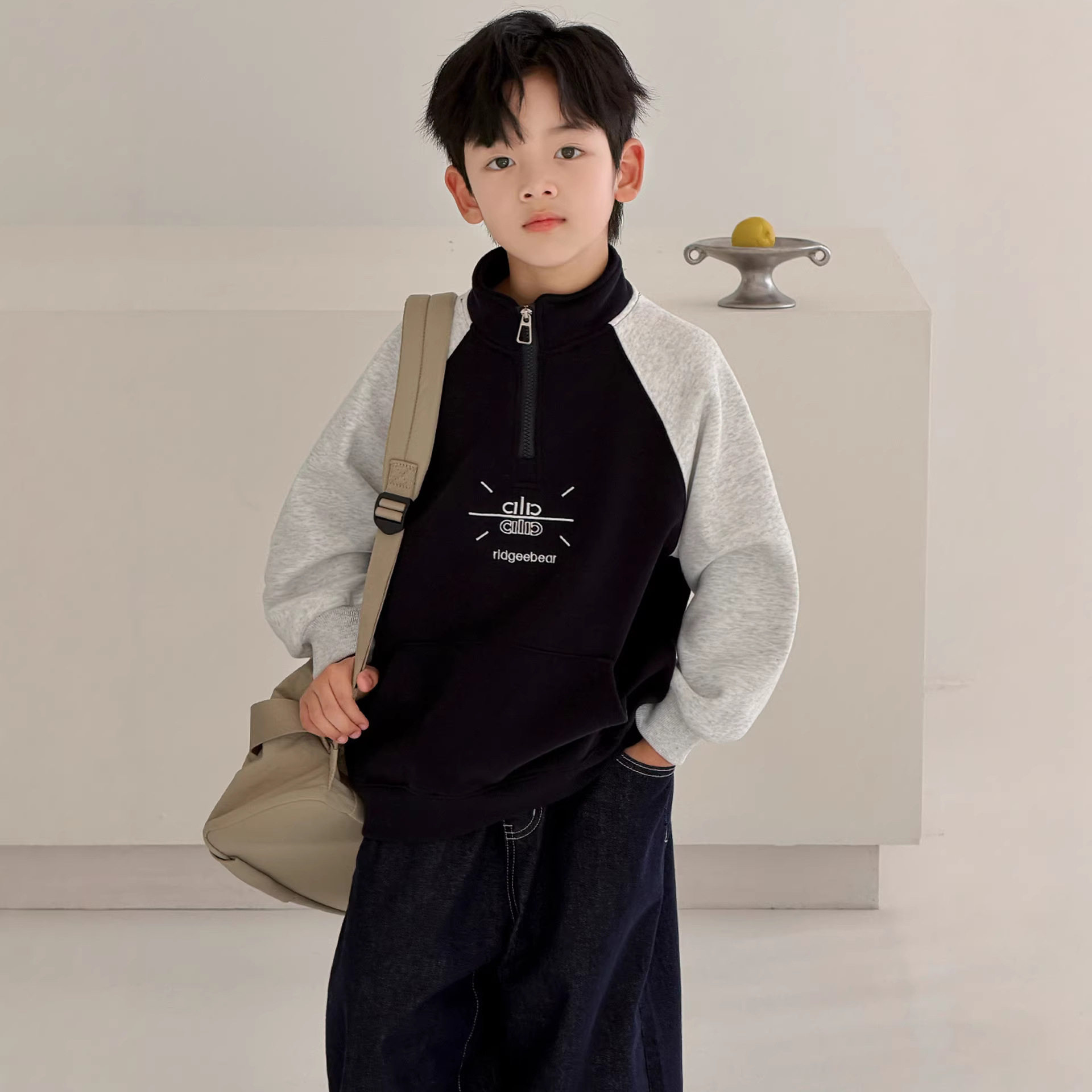 波拉童装男童春季卫衣立领儿童内搭上衣服2026春装春秋大童装春装