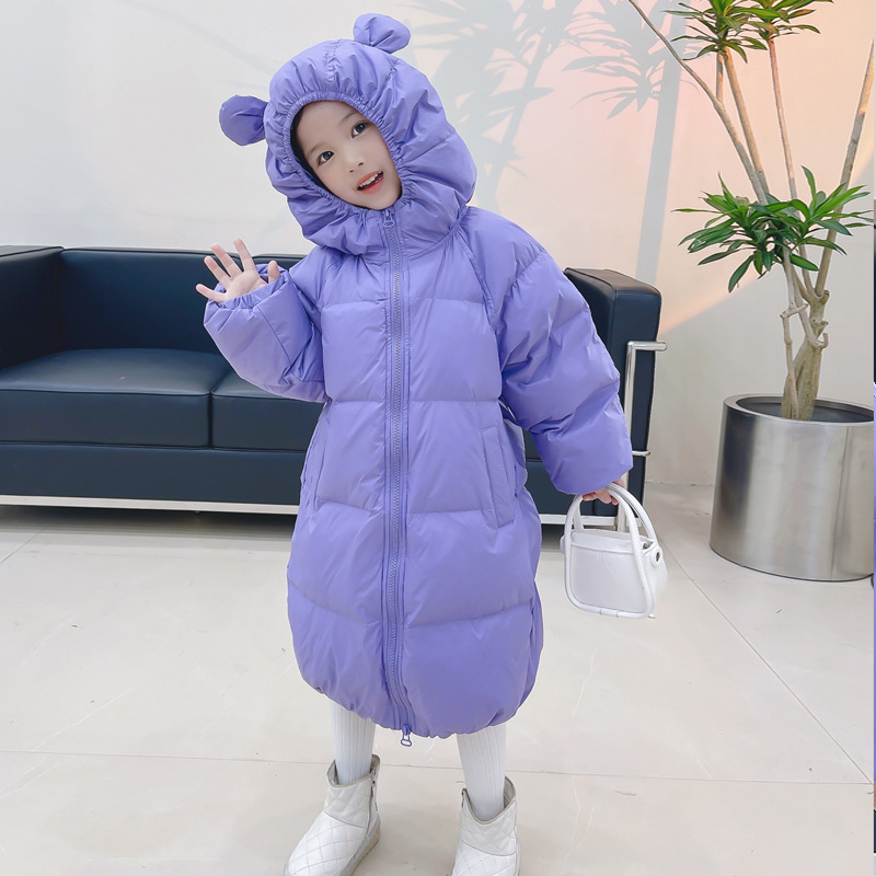 波拉童装反季新款儿童羽绒服中长款过膝加厚女童男童宝宝冬装韩版