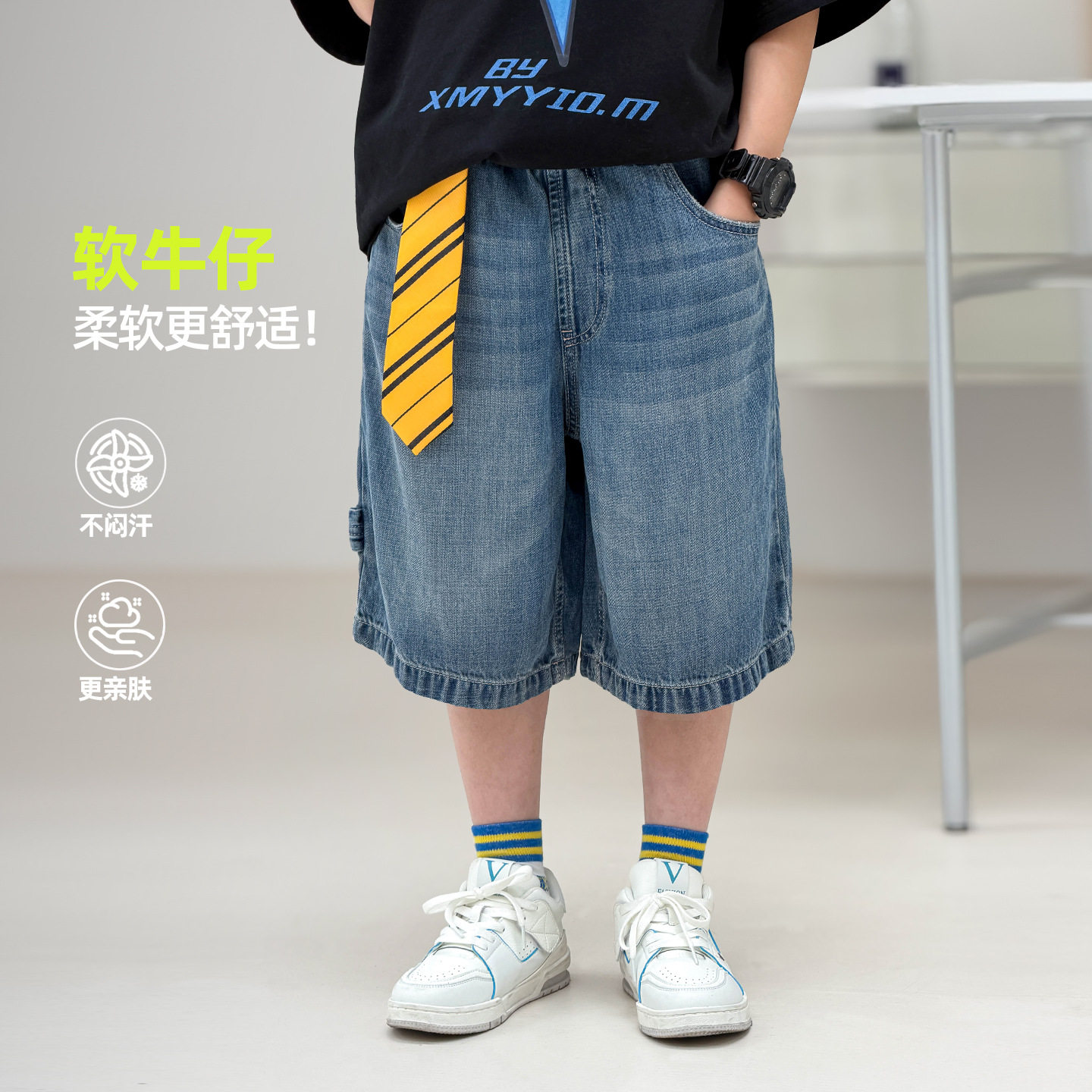 2026夏装波拉童装男童女童薄款牛仔短裤中大童韩版五分裤牛仔裤