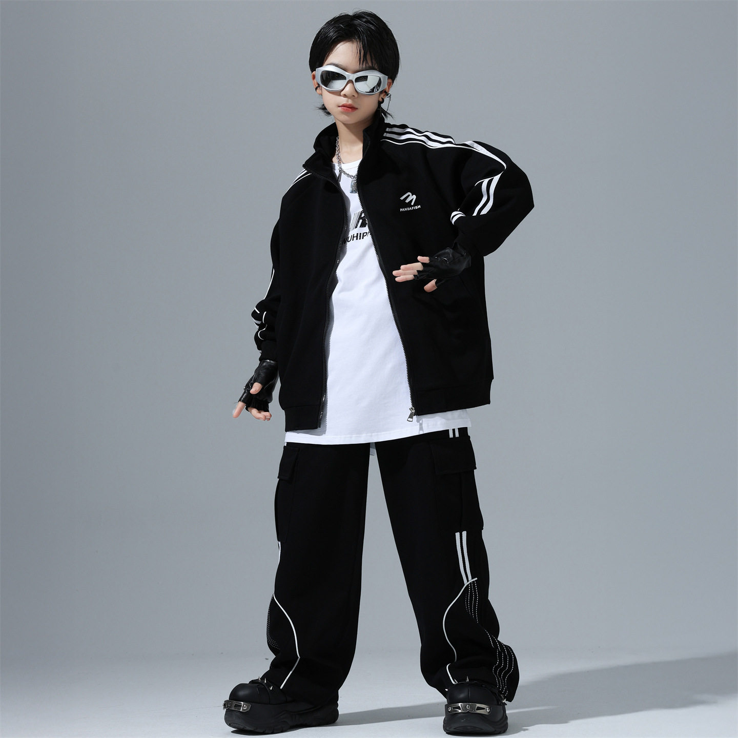 波拉童装男童嘻哈街舞演出服套装春秋款2025秋季少儿大童休闲卫裤