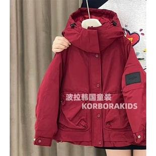 2025冬装波拉韩国童装男女童中大童过年红色白鸭绒羽绒服冲锋衣