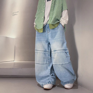波拉童装男童牛仔裤春秋款2026春装大儿童装痞帅宽松休闲直筒裤子