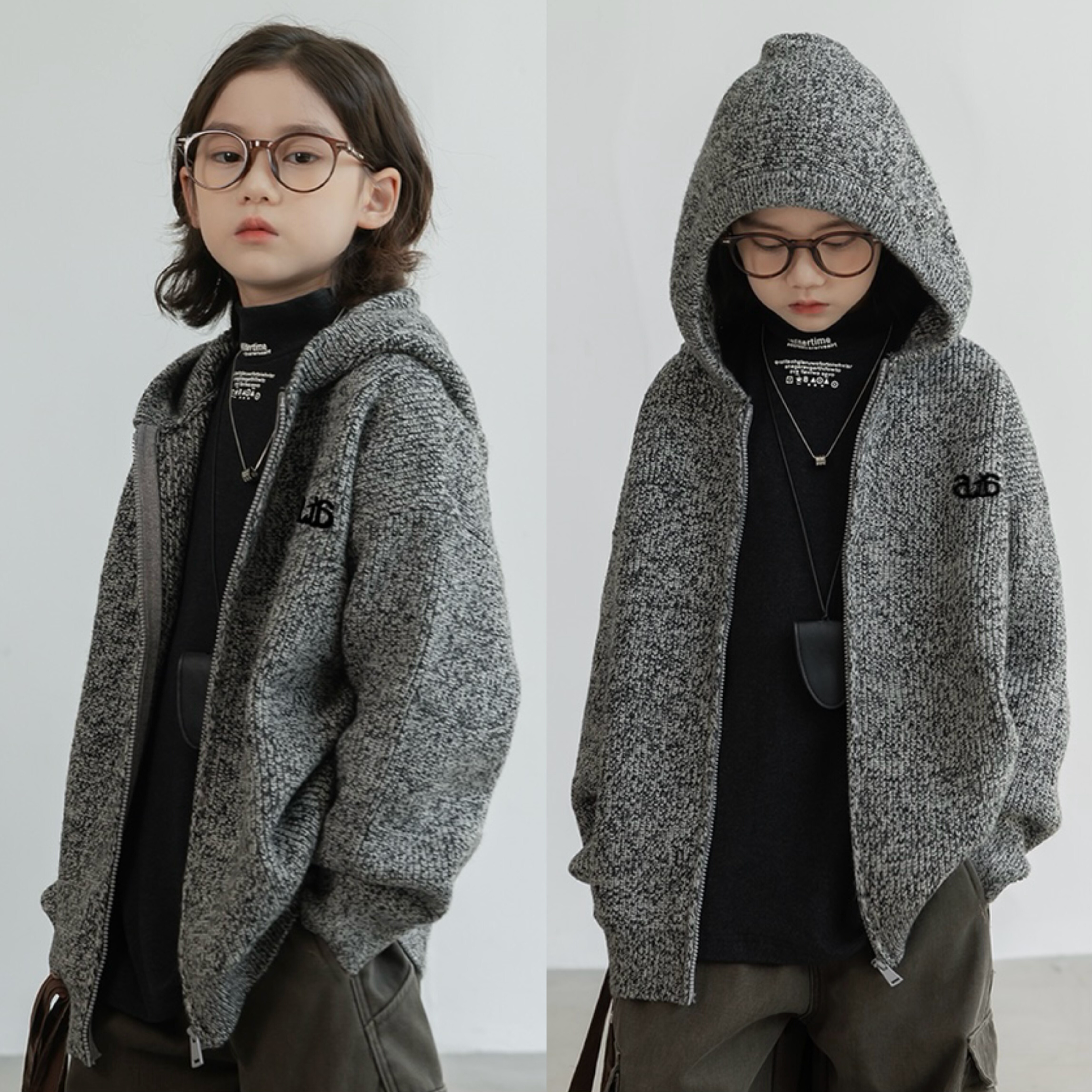 2025冬装波拉童装女童中大童连帽开衫拉链针织衫保暖线衣运动外套