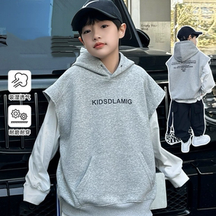 2026春装波拉童装男女童无袖坎肩连帽马甲街舞帽衫儿童卫衣套头衫