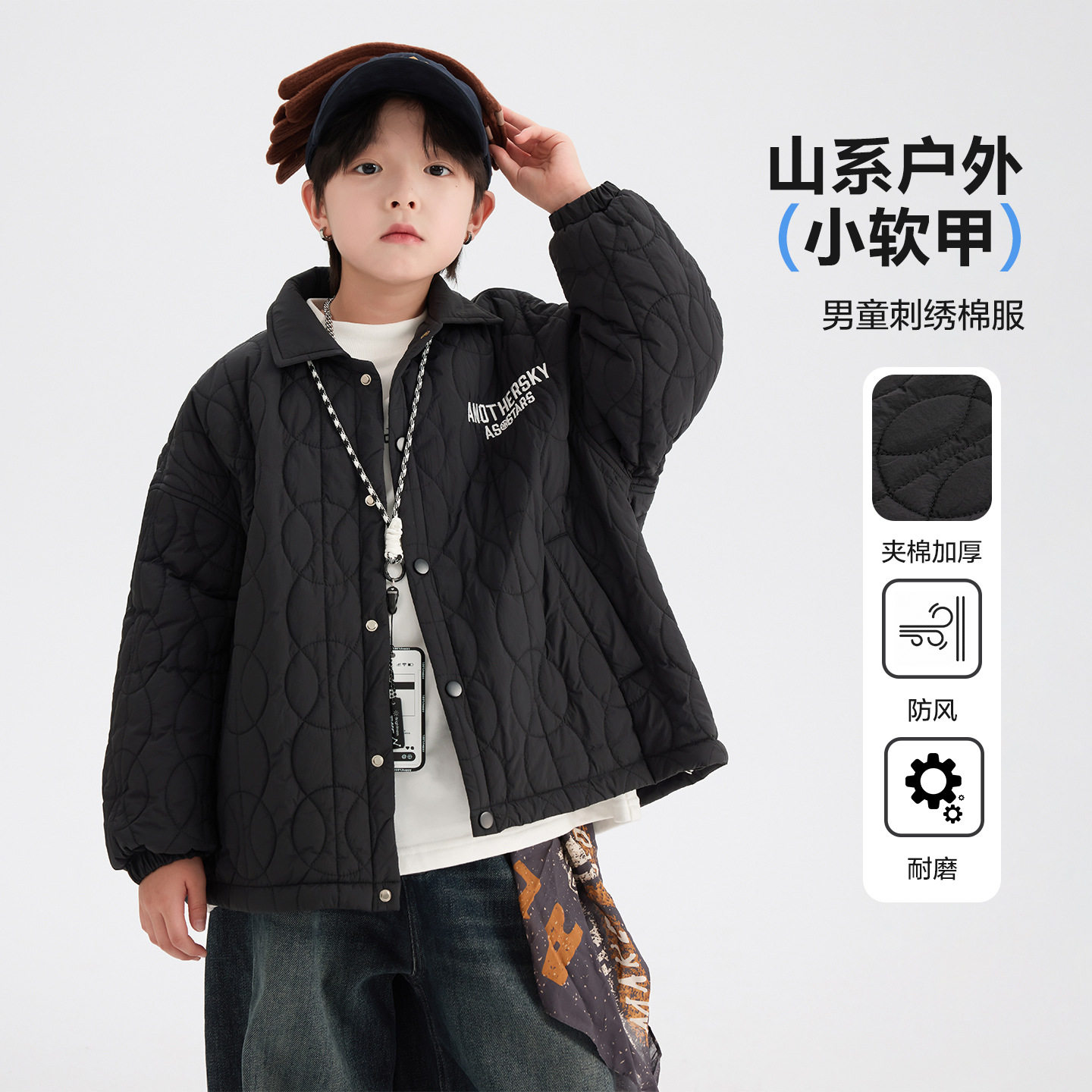 波拉童装男童冬装韩范加厚运动棒球棉服2025儿童男孩夹棉保暖棉衣