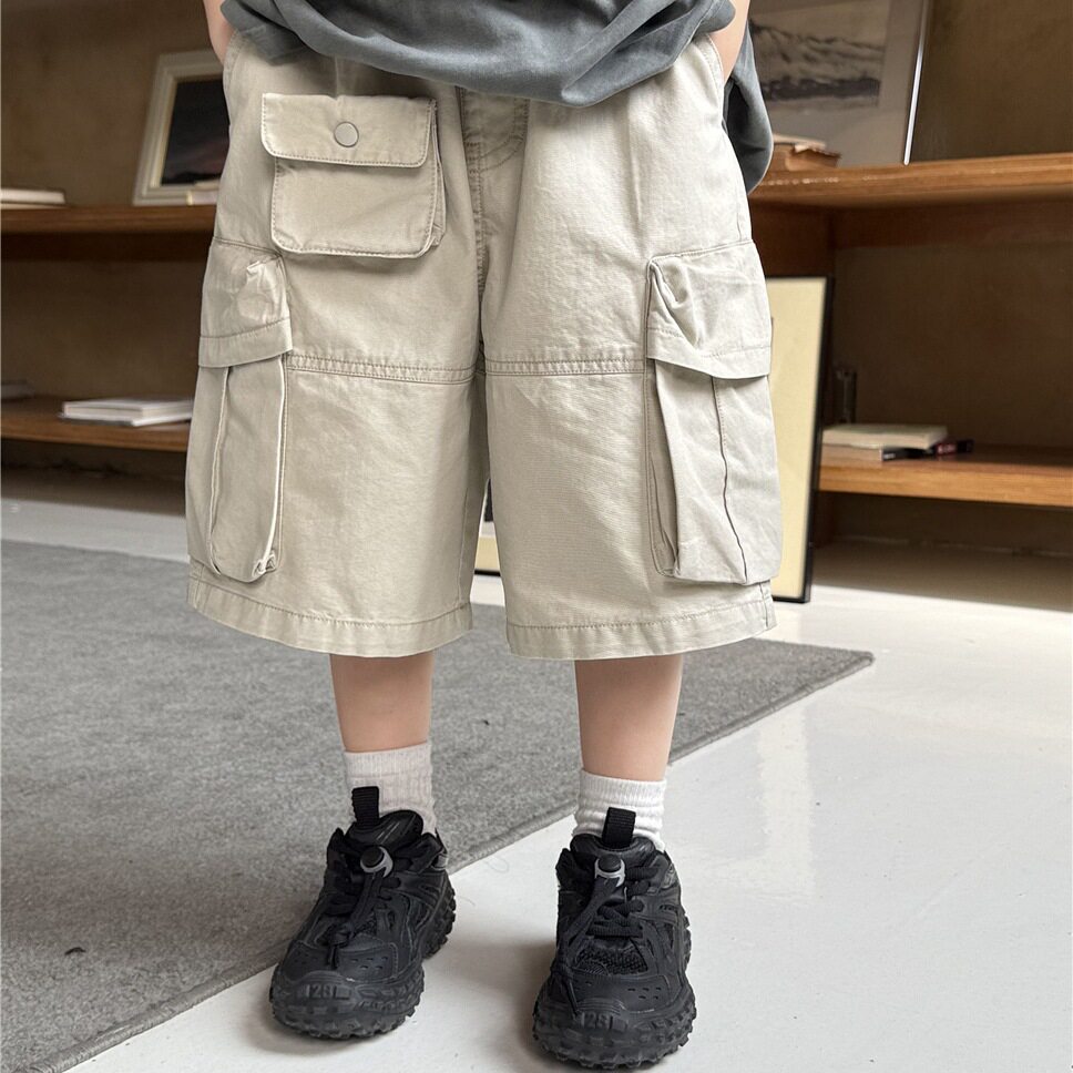 波拉童装2026春装春夏款童装儿童纯棉工装短裤可拆卸口袋男童中大