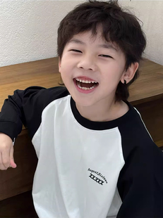 Tee男女生圆领打底衫 中大童男女插肩袖 街舞上衣 波拉童装 2025秋装