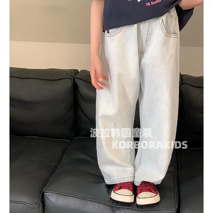 2025春装波拉韩国童装男女童中大童牛仔裤男女孩弯刀直筒裤长裤子