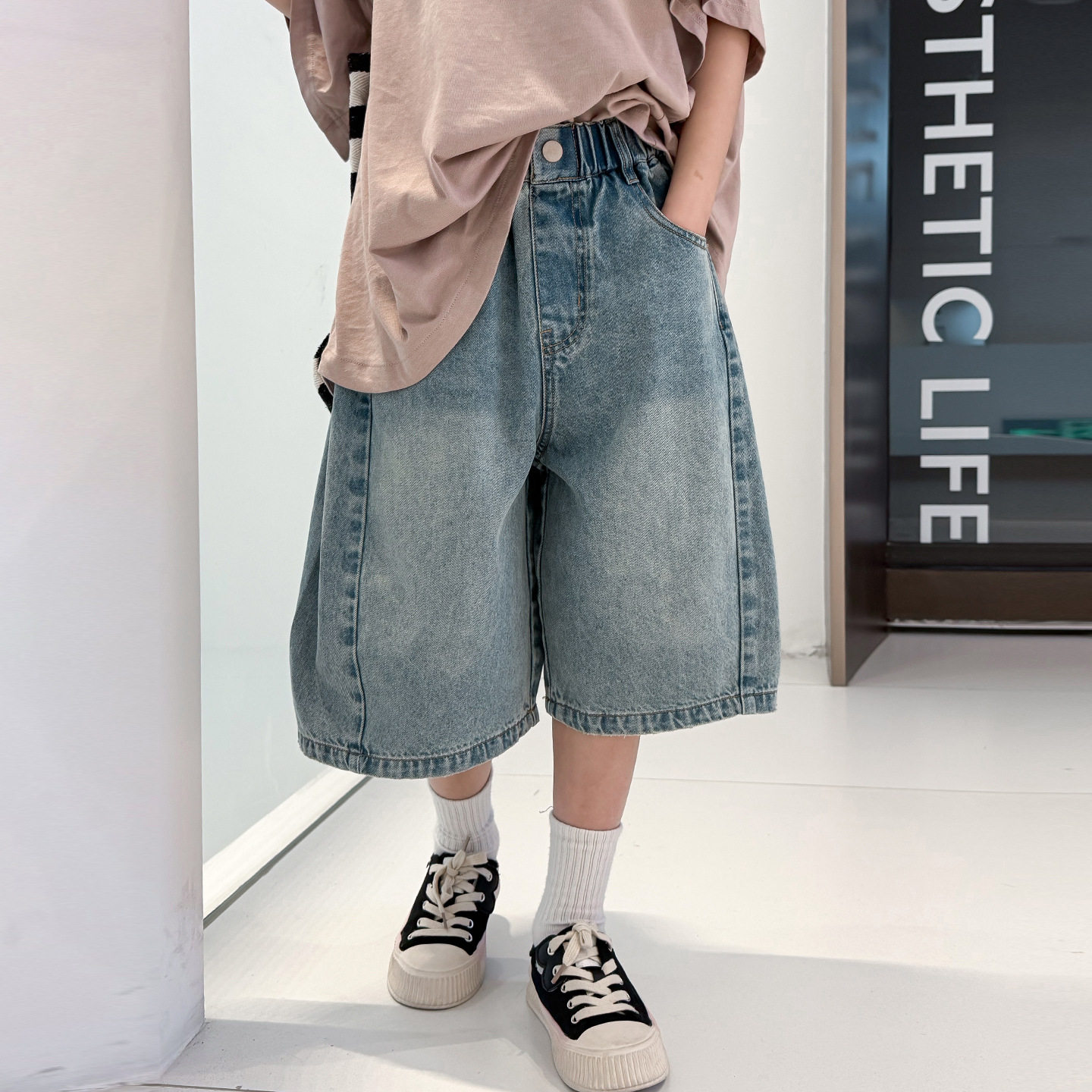 波拉童装男童牛仔裤短裤夏季2026夏装中大儿童夏装裤子男孩夏款五