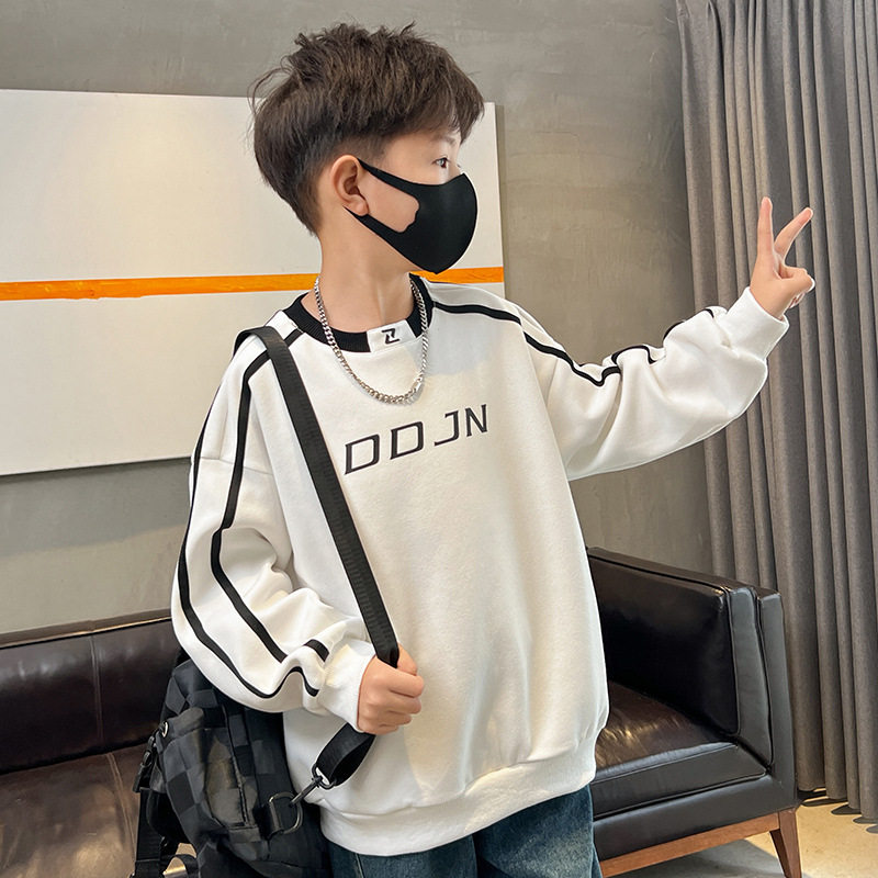 波拉童装男童卫衣春秋款2025秋季圆领无帽休闲宽松美式兄弟装运动