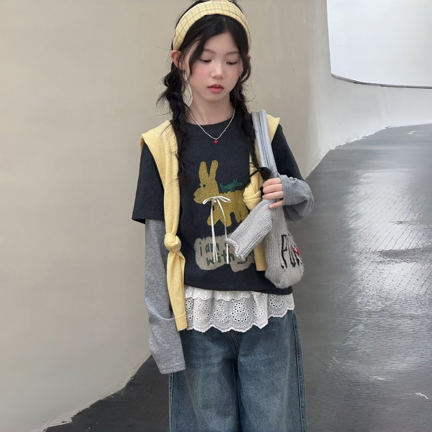 波拉童装韩国女童假两件卡通长袖T恤2026秋装早秋女孩超好看打底