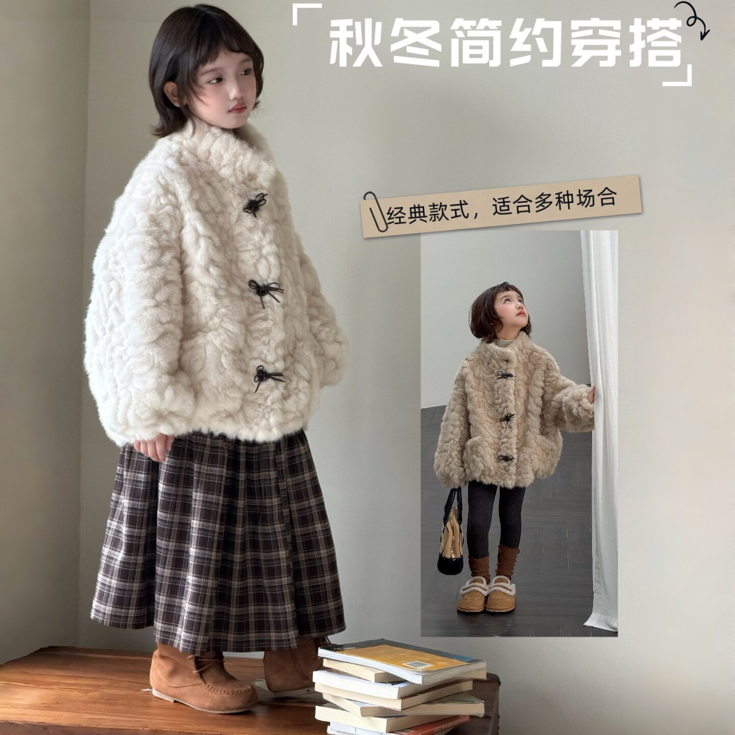 波拉童装秋冬韩女童皮草外套仿小湖羊皮毛一体大衣毛毛短款中大童