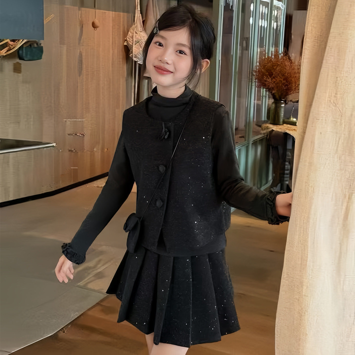 波拉童装女童春装套装2026秋装儿童小香风超好看大童名媛风三件套
