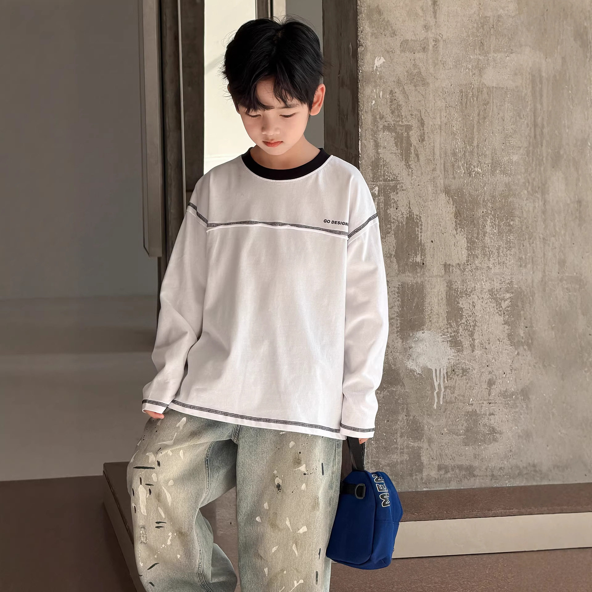 波拉童装男童长袖t恤春秋款2026春装中大儿童装痞帅打底上衣男孩