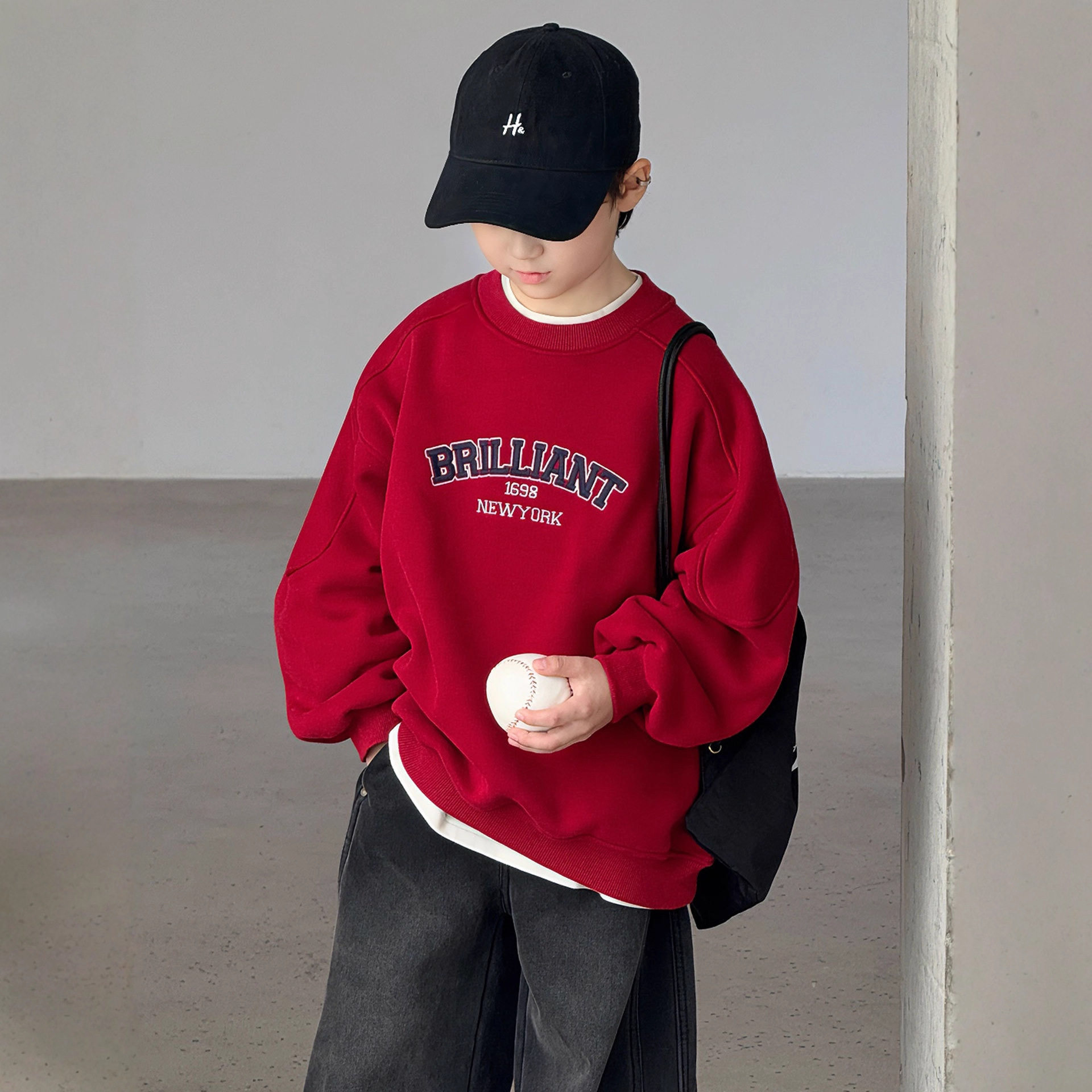 波拉童装男童加绒卫衣秋冬款2025大儿童装冬季一体绒加厚打底上衣