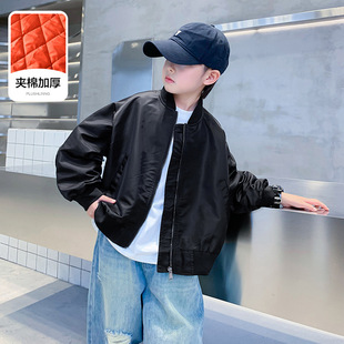 波拉童装潮牌男童秋冬装飞行员夹棉棉服2025儿童冬季棉袄酷帅大童