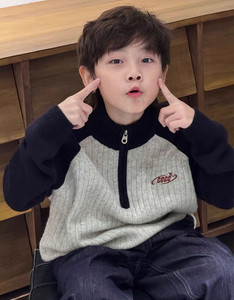 2025冬装波拉童装男女童中大童拉链立领毛衣保暖线衣落肩袖针织衫